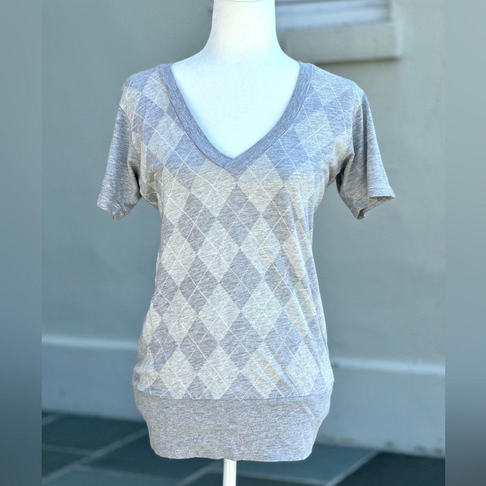 Alternative Argyle Soft V Neck T Shirt Top